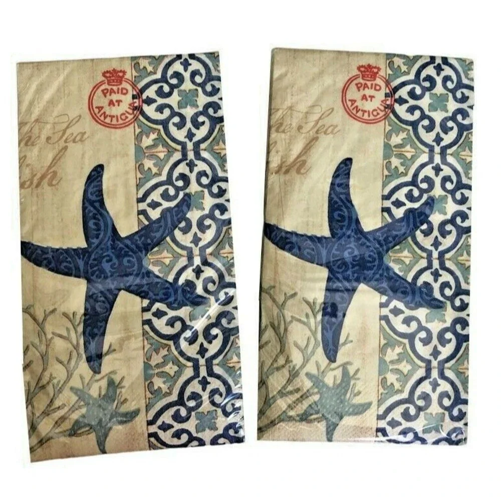 Blue Starfish Paper Napkins Hand Towels Decoupage 26 pk Set of 2 Beach Summer